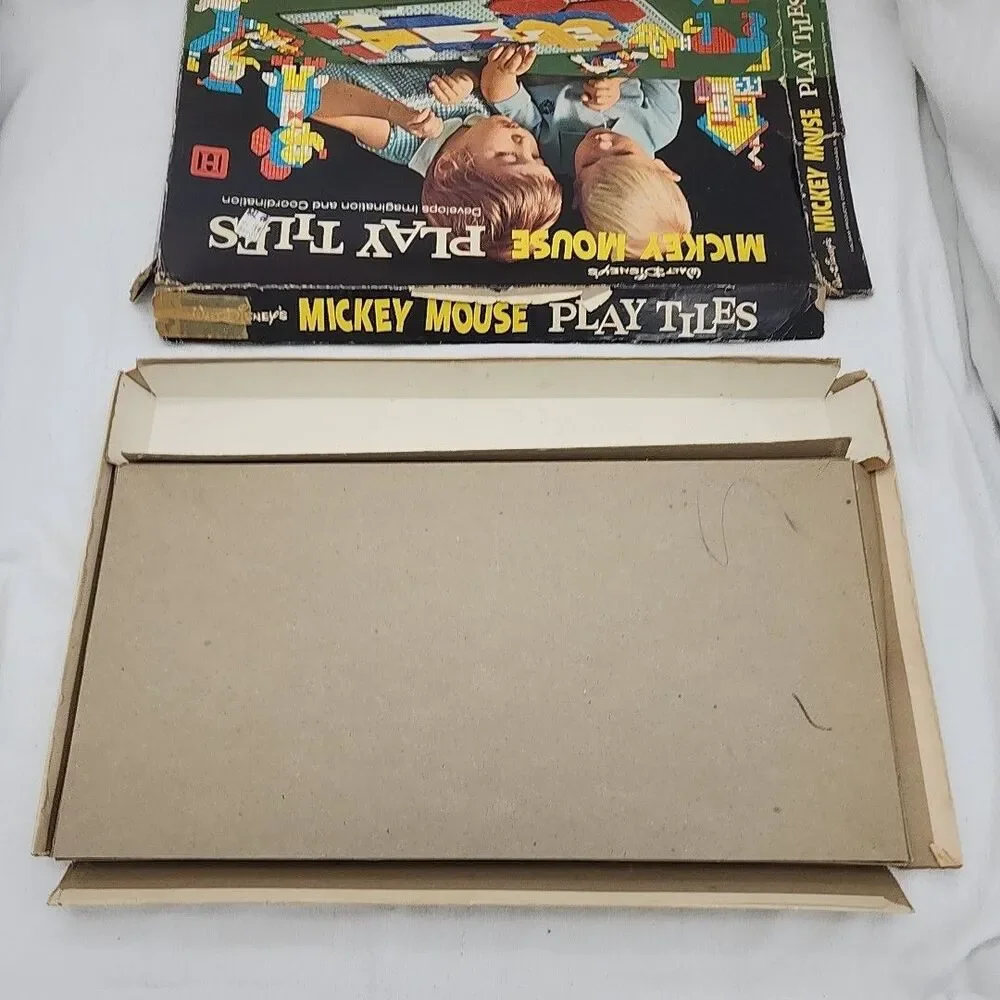 Game Disney Mickey Mouse Play Tiles 1964 Vintage Toy 312 Chips 2 Boards Chart